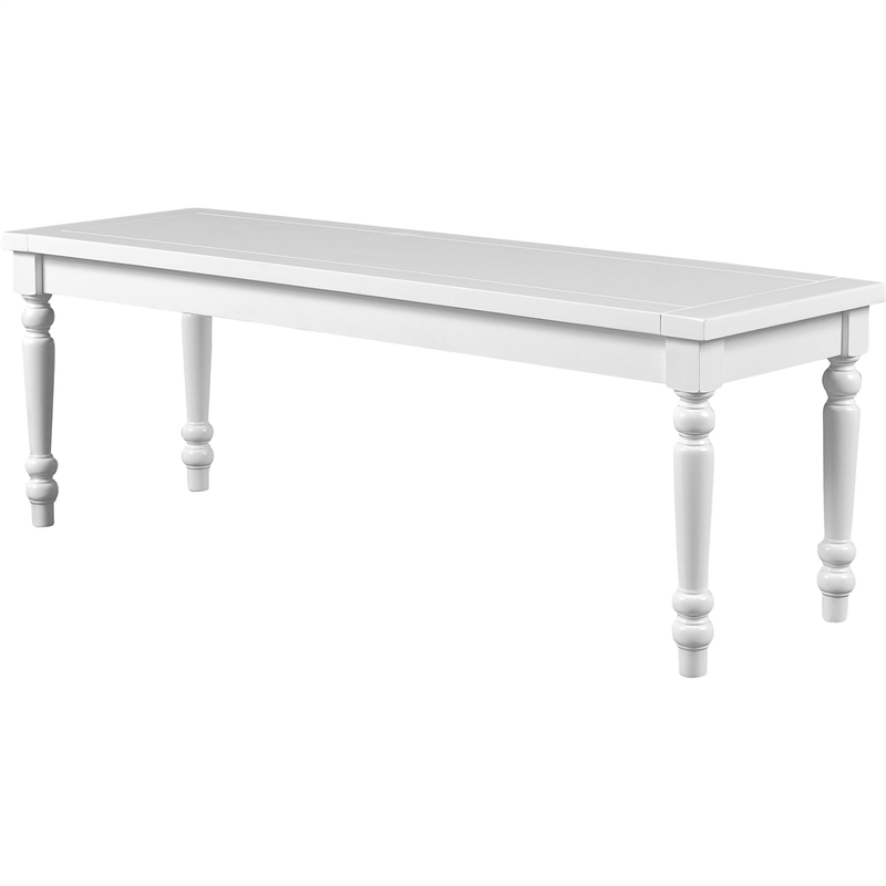 Philippe Wood Seat Dining Bench White with Turned Legs
