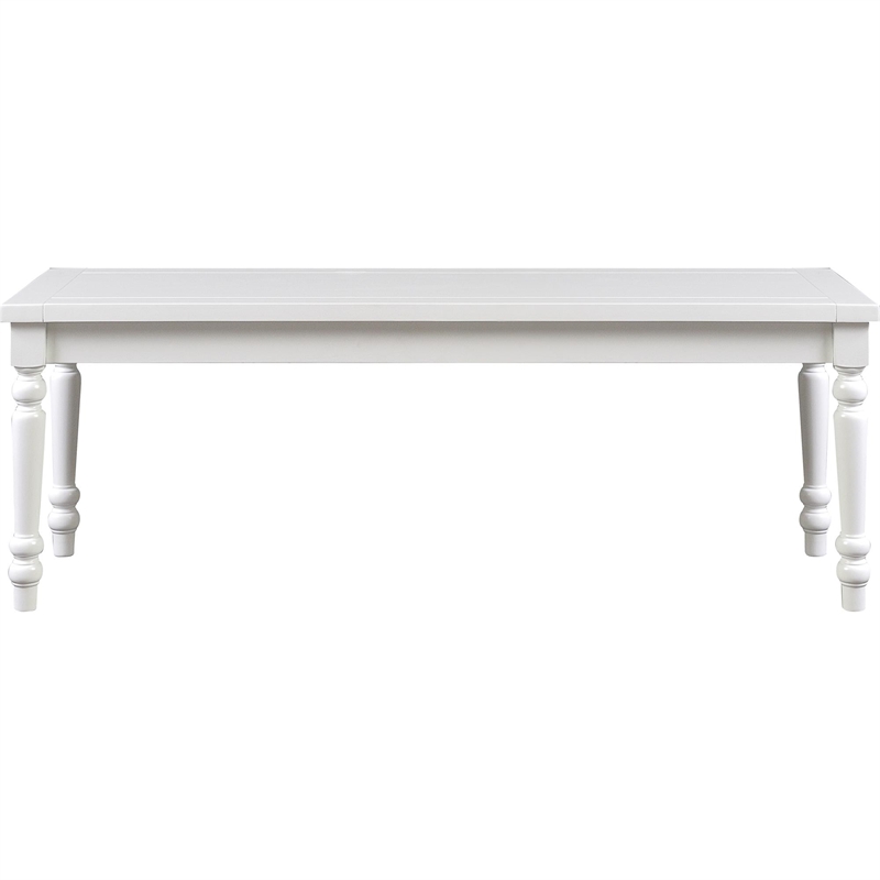Philippe Wood Seat Dining Bench White with Turned Legs