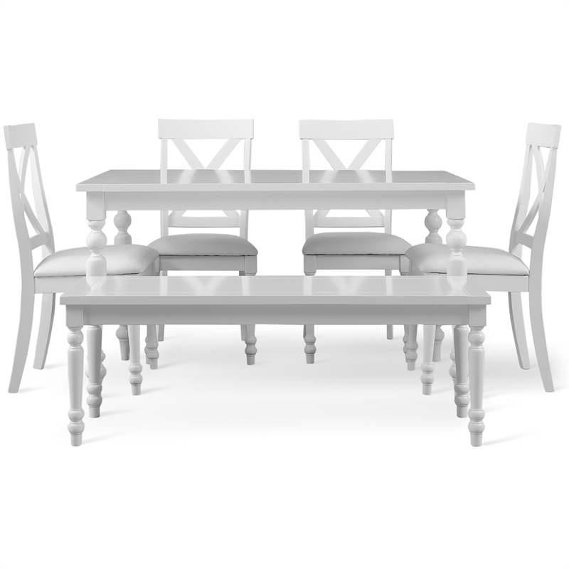 Philippe 6 Piece Dining Set White with Upholstered Chairs