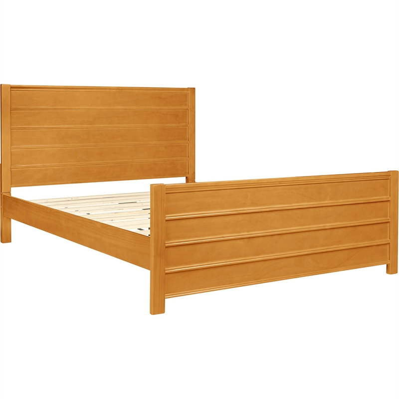 Caroline Wooden Platform Bed in Oak Queen with 2 Nightstands