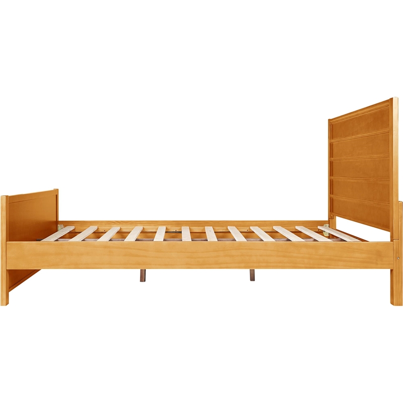 Caroline Wooden Platform Bed in Oak Queen with 2 Nightstands