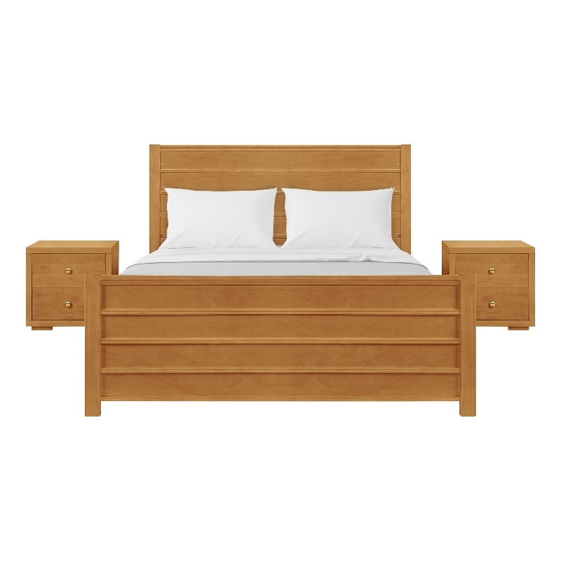 Caroline Wooden Platform Bed in Oak Queen with 2 Nightstands