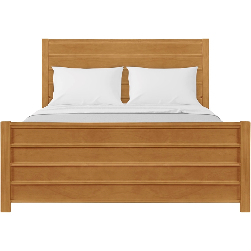 Caroline Wooden Platform Bed in Oak King with 2 Nightstands
