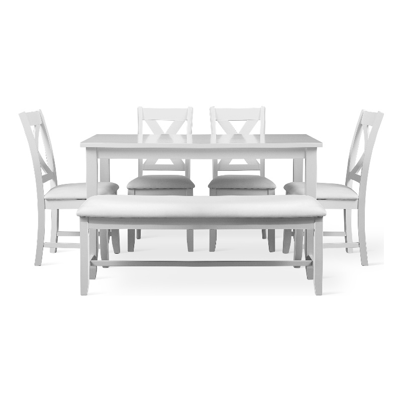 Kendal 6 Piece Wood Dining Set White with Upholstered Seating