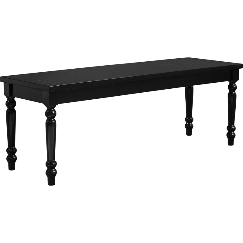 Philippe Wood Seat Dining Bench Black with Turned Legs