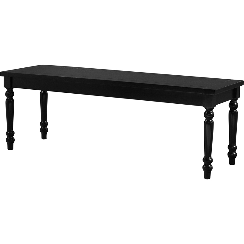 Philippe Wood Seat Dining Bench Black with Turned Legs