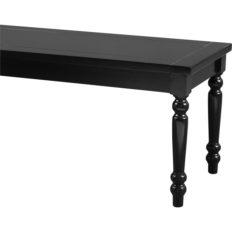 Philippe Wood Seat Dining Bench Black with Turned Legs