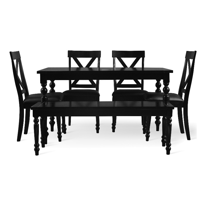 Philippe 6 Piece Dining Set Black with Upholstered Chairs