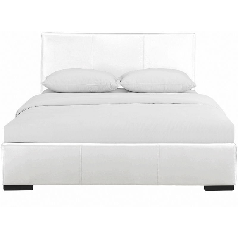 Hindes Upholstered Platform Bed White Queen with 1 Nightstand