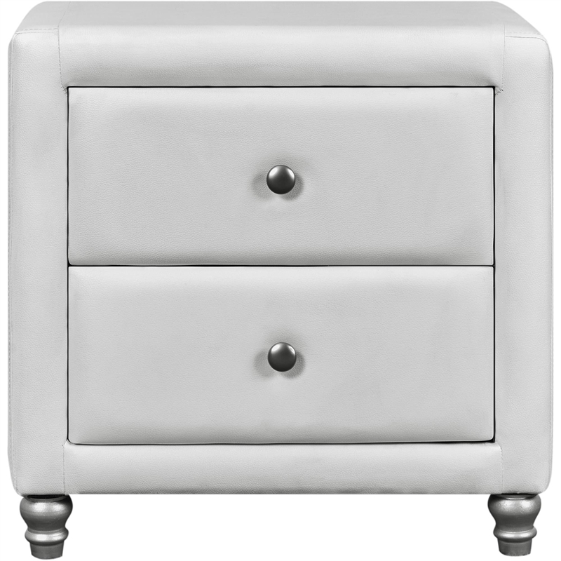 Hindes Upholstered Platform Bed White King with 1 Nightstand