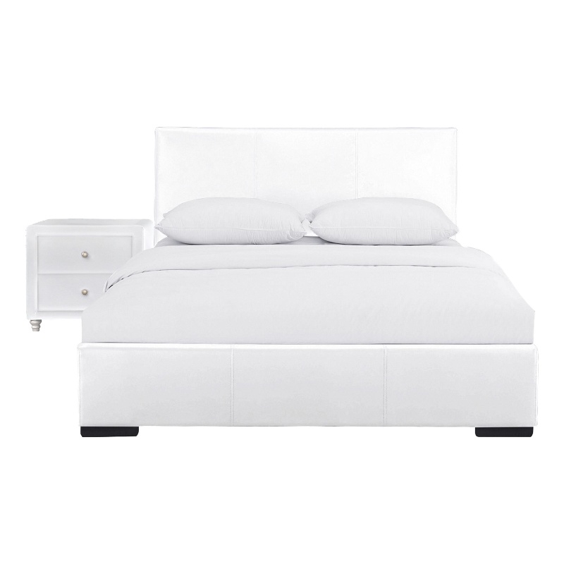 Hindes Upholstered Platform Bed White King with 1 Nightstand