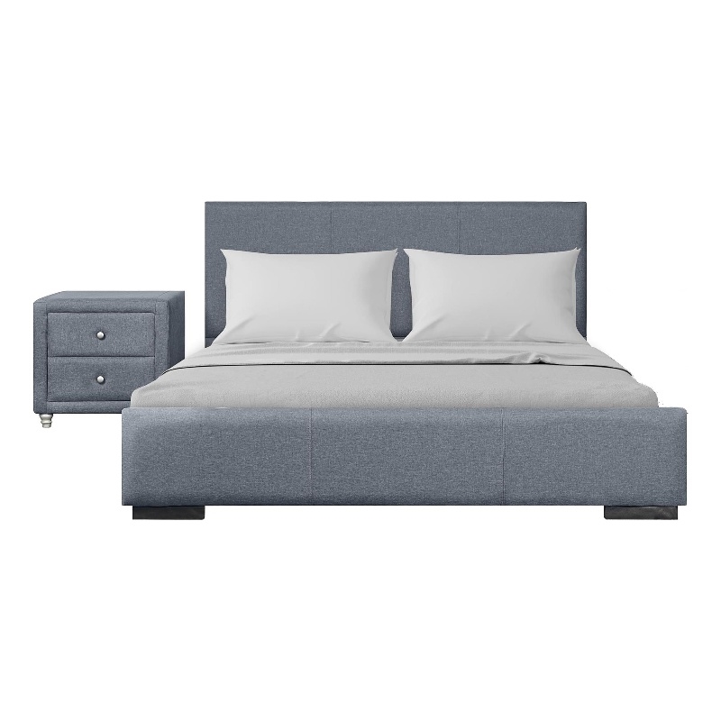 Hindes Upholstered Platform Bed Gray King with 1 Nightstand