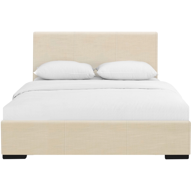 Hindes Upholstered Platform Bed Beige Queen with 1 Nightstand