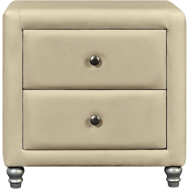 Hindes Upholstered Platform Bed Beige Queen with 1 Nightstand
