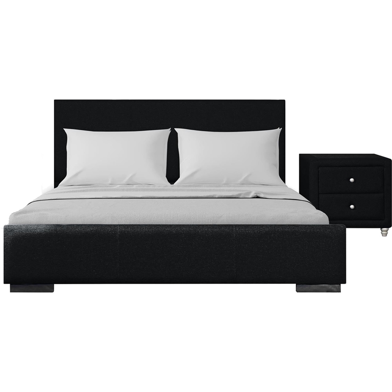 Hindes Upholstered Platform Bed Black Upholstered Queen with 1 Nightstand