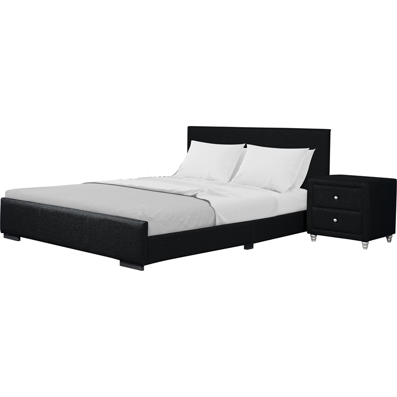 Hindes Upholstered Platform Bed Black Upholstered King with 1 Nightstand