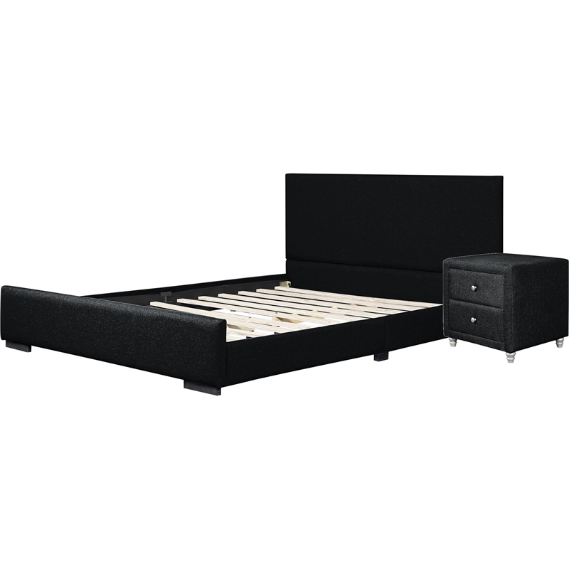 Hindes Upholstered Platform Bed Black Upholstered Twin with 1 Nightstand