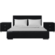 Hindes Upholstered Platform Bed Black Upholstered Queen with 2 Nightstands