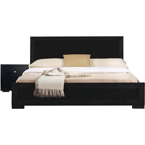 Trent Wooden Platform Bed in Black King with 1 Nightstand