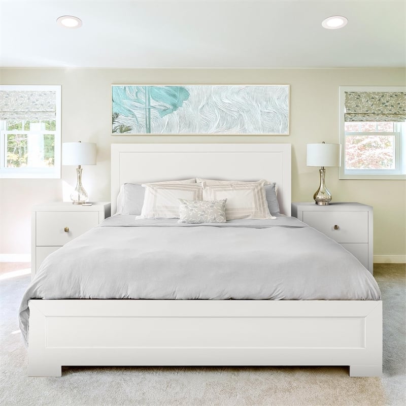 Trent Wooden Platform Bed in Cherry King with 1 Nightstand