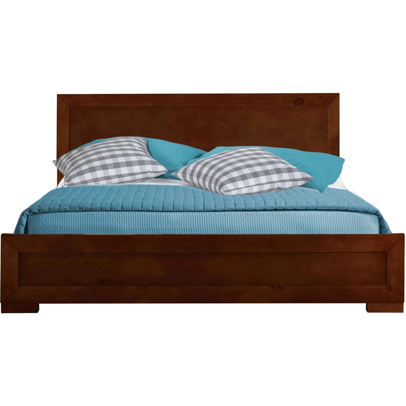 Trent Wooden Platform Bed in Cherry King with 1 Nightstand