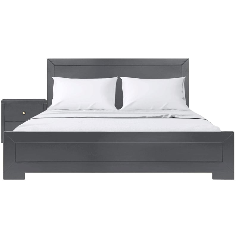 Trent Wooden Platform Bed in Charcoal Twin with 1 Nightstand