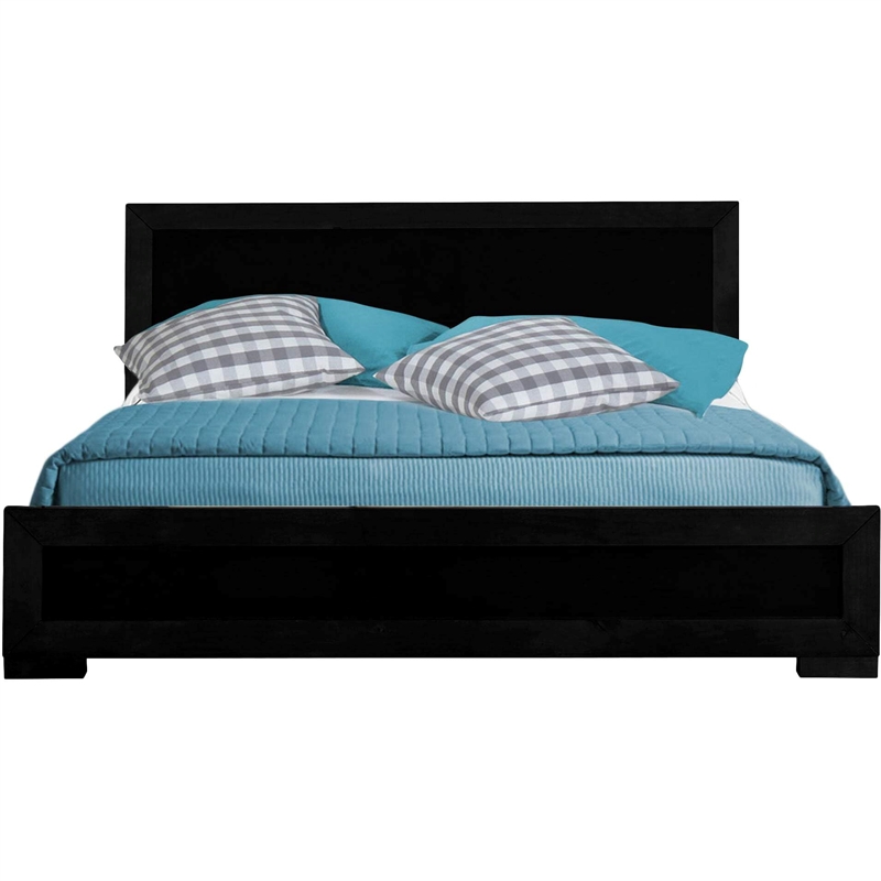 Trent Wooden Platform Bed in Charcoal King with 2 Nightstands