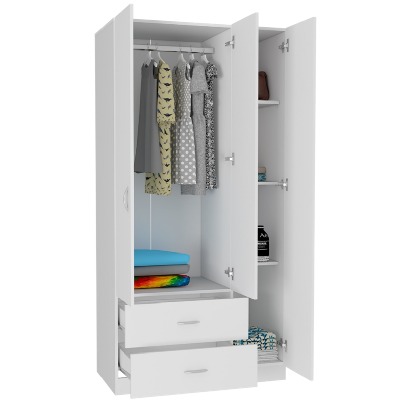 TUHOME Austral 3 Door Armoire Engineered Wood Armoires in  White