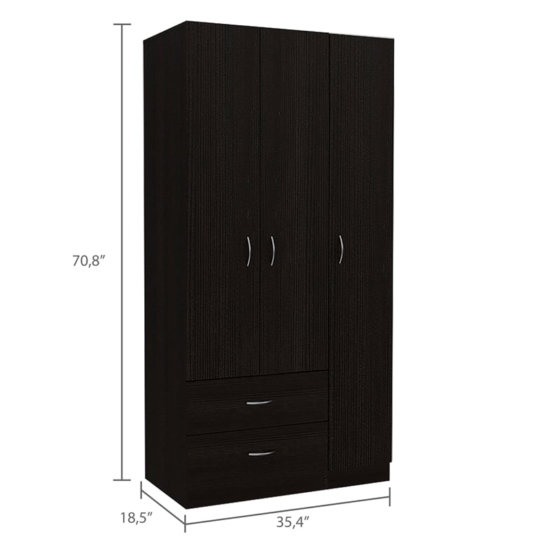 TUHOME Austral 3 Door Armoire Engineered Wood Armoires in  Black