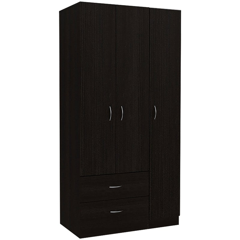 TUHOME Austral 3 Door Armoire Engineered Wood Armoires in  Black