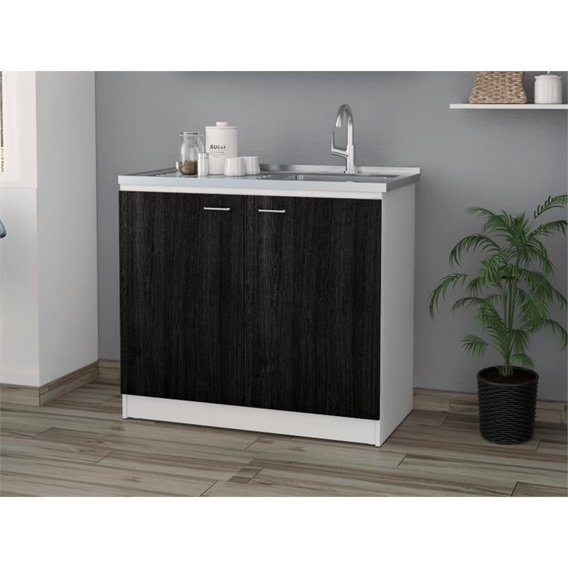 Tuhome Furniture Napoles Engineered Wood Cabinet with Utility Sink in Espresso
