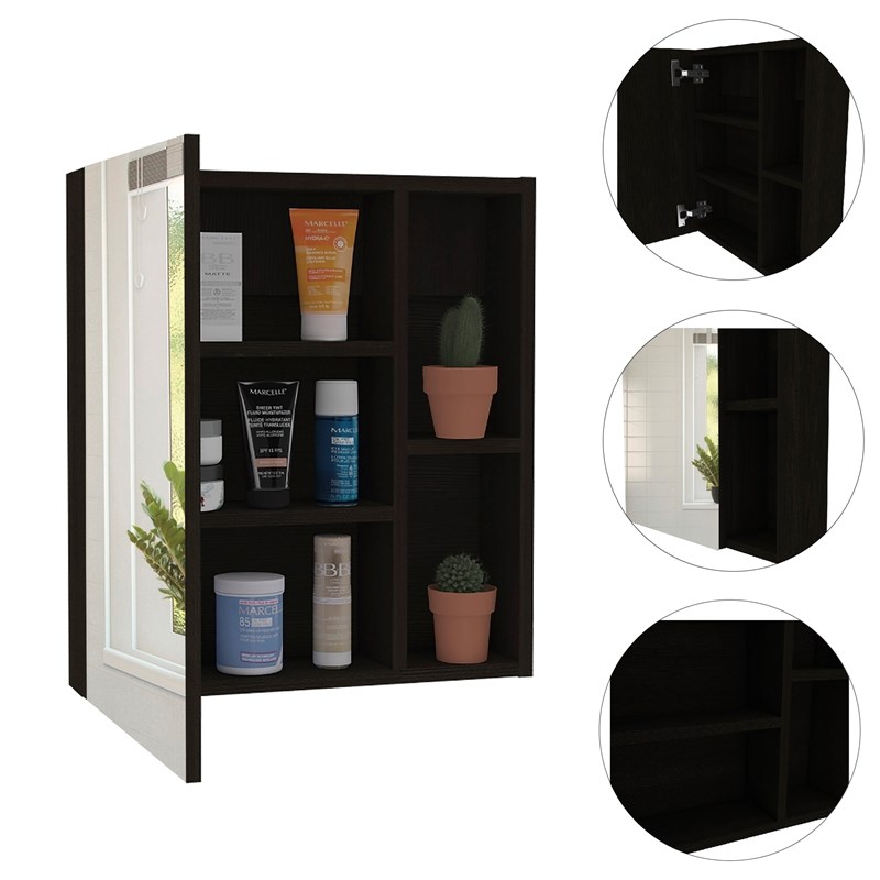 TUHOME Labelle Medicine Cabinet With Mirror Engineered Wood in  Black