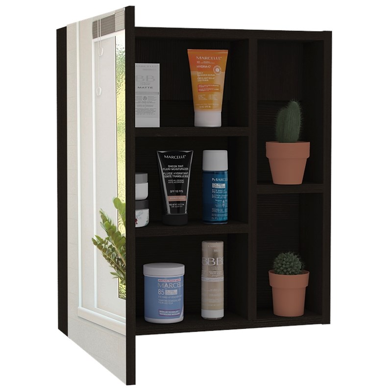 TUHOME Labelle Medicine Cabinet With Mirror Engineered Wood in  Black