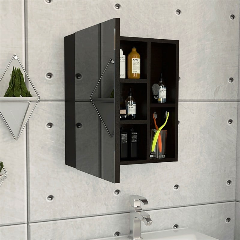 TUHOME Labelle Medicine Cabinet With Mirror Engineered Wood in  Black