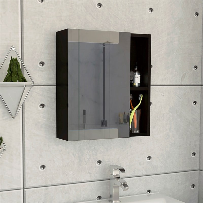 TUHOME Labelle Medicine Cabinet With Mirror Engineered Wood in  Black