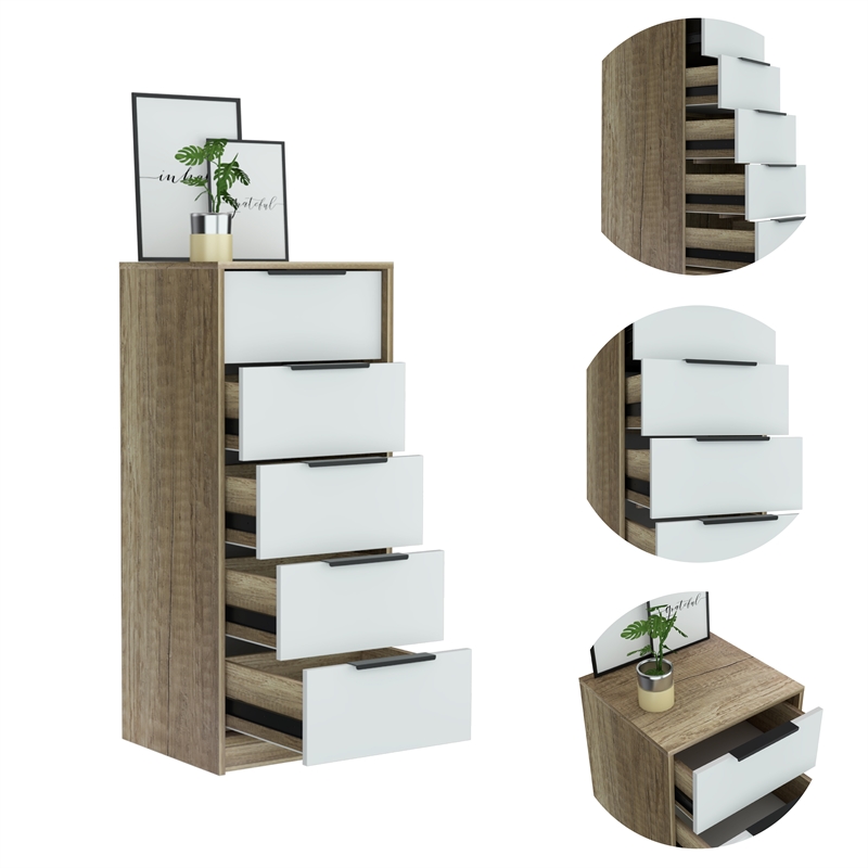 TUHOME Kaia 5 Drawer Dresser Engineered Wood Dressers in