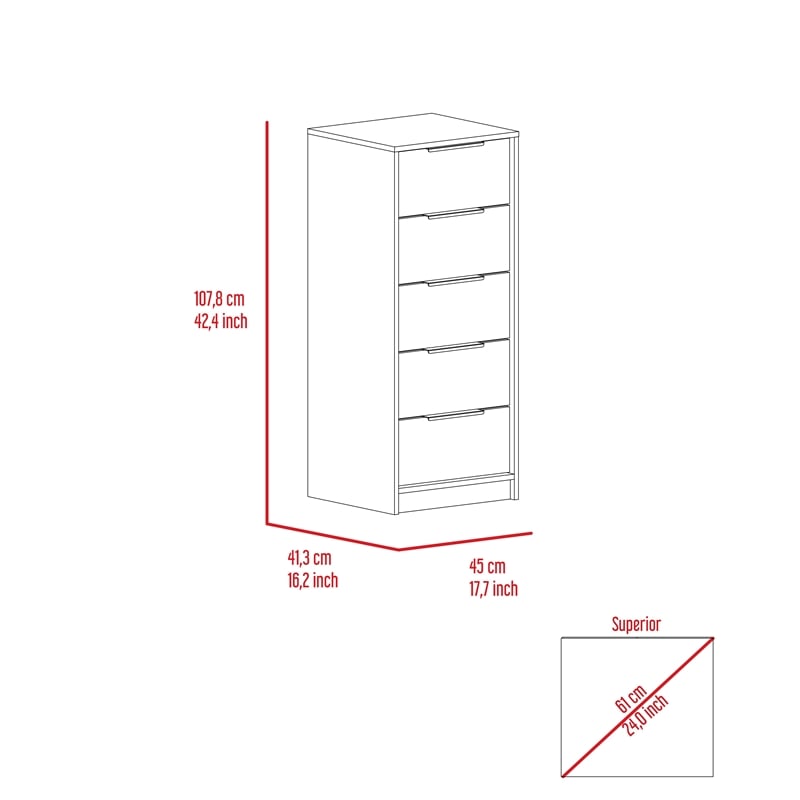 TUHOME Kaia 5 Drawer Dresser Engineered Wood Dressers in