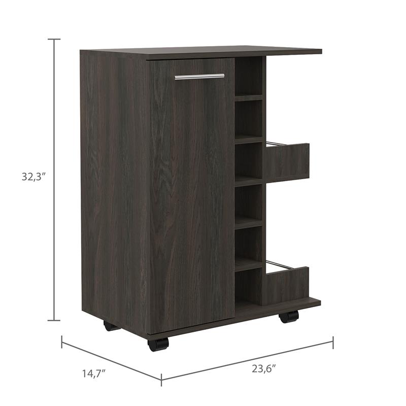 Tuhome Furniture Bar Cart Cabinet with 6-Cubbies and 2-Shelves in Espresso