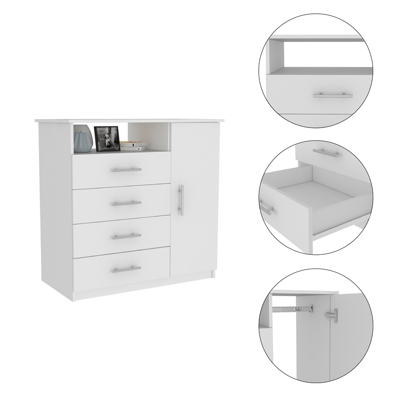 Tuhome Modern Engineered Wood White Peru Four Drawer Dresser