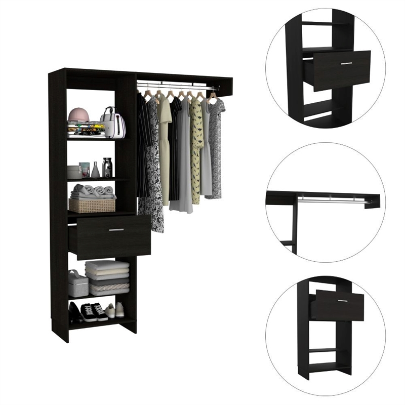 TUHOME Manchester 150 Closet System Engineered Wood Closet Systems in  Black