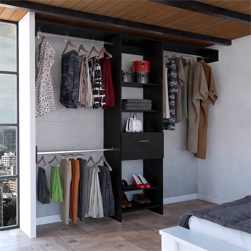 TUHOME Manchester 250 Closet System -  Black - Engineered Wood