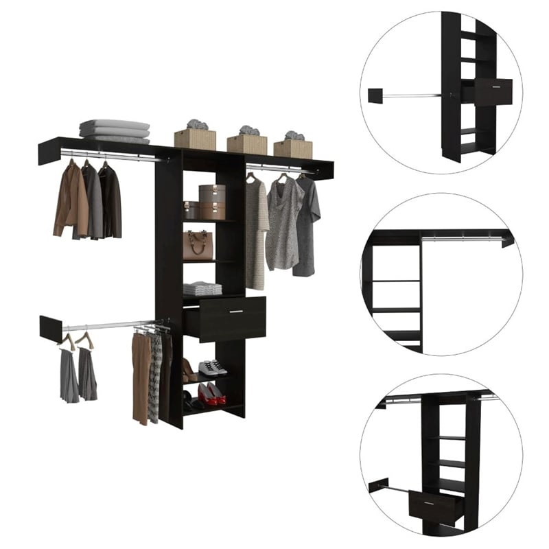 TUHOME Manchester 250 Closet System -  Black - Engineered Wood
