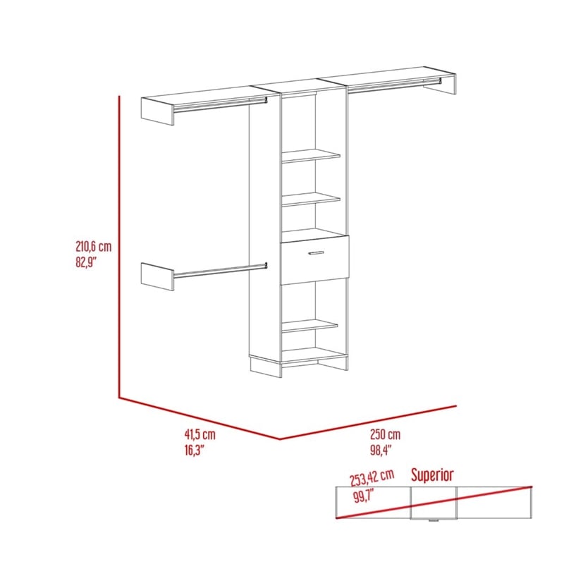 TUHOME Manchester 250 Closet System -  Black - Engineered Wood