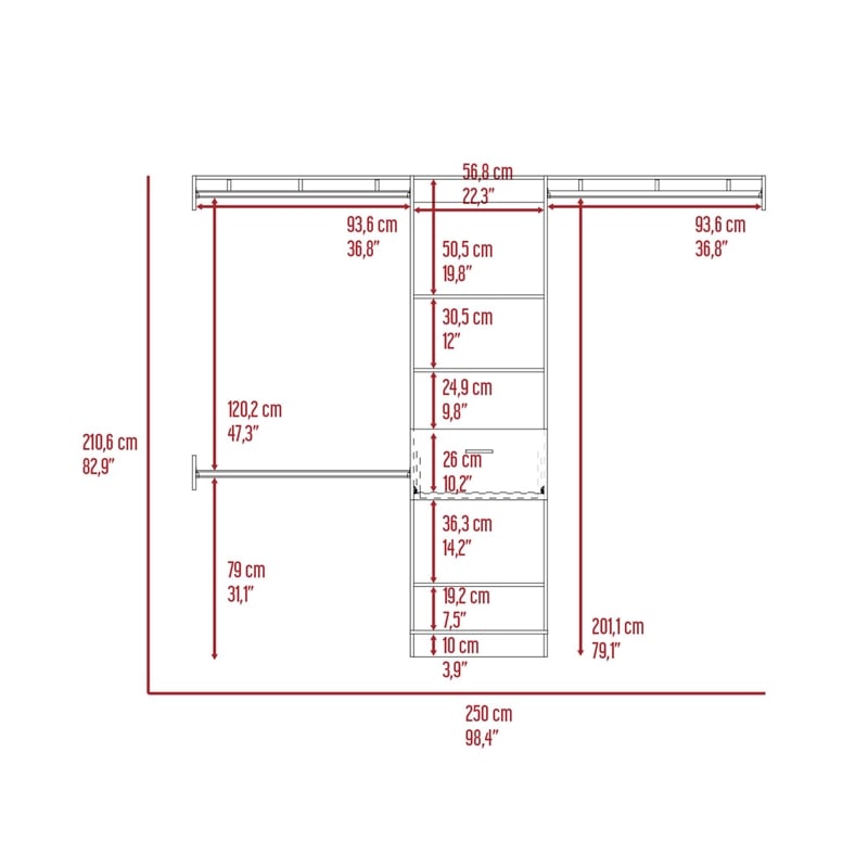 TUHOME Manchester 250 Closet System - Color White -Engineered Wood