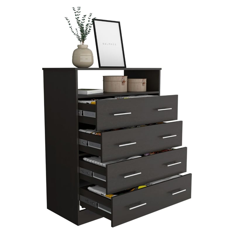 Tuhome Furniture Peru L Engineered Wood 4-Drawers Bedroom Dresser in Black