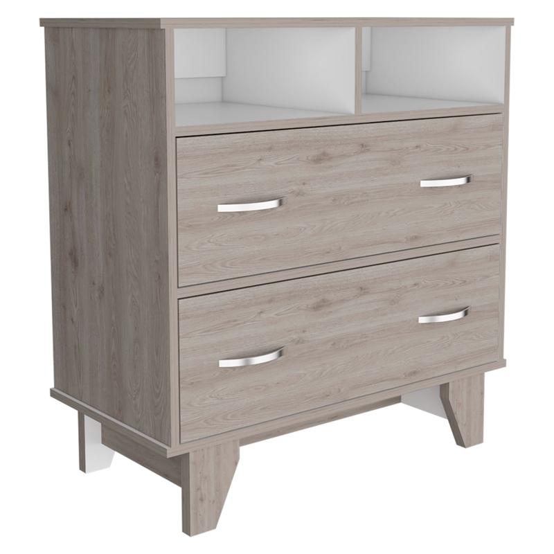TUHOME Portanova Two Drawer Dresser - Light Gray Engineered Wood