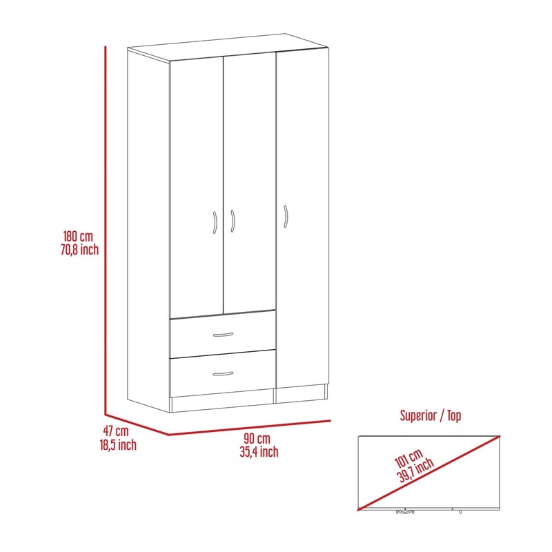 TUHOME Austral 3 Doors Armoire Engineered Wood Armoires in  Gray