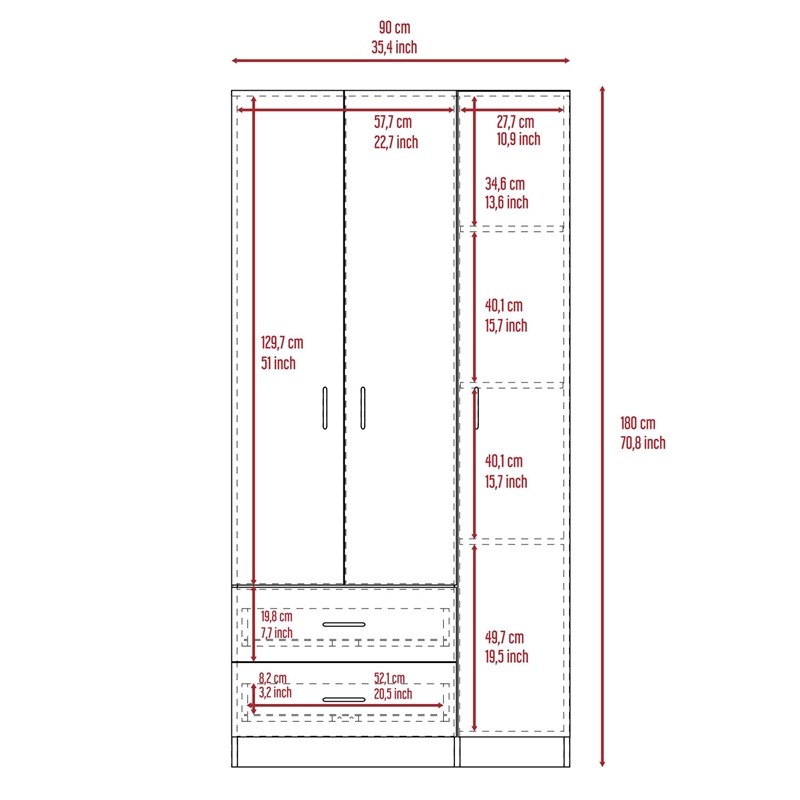 TUHOME Austral 3 Doors Armoire Engineered Wood Armoires in  Gray
