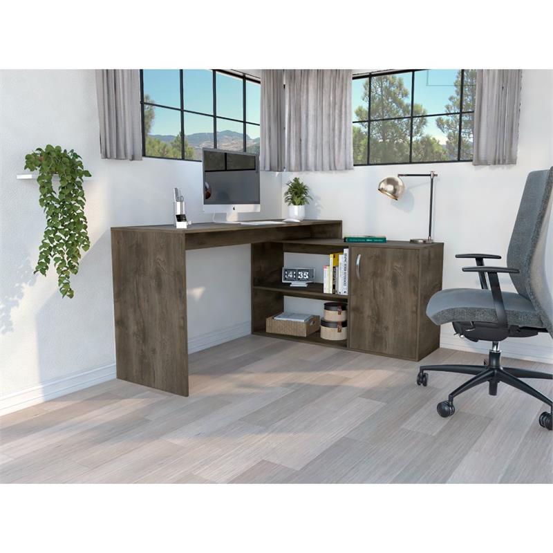 TUHOME Axis L-Shaped Desk Engineered Wood Desks in  Brown