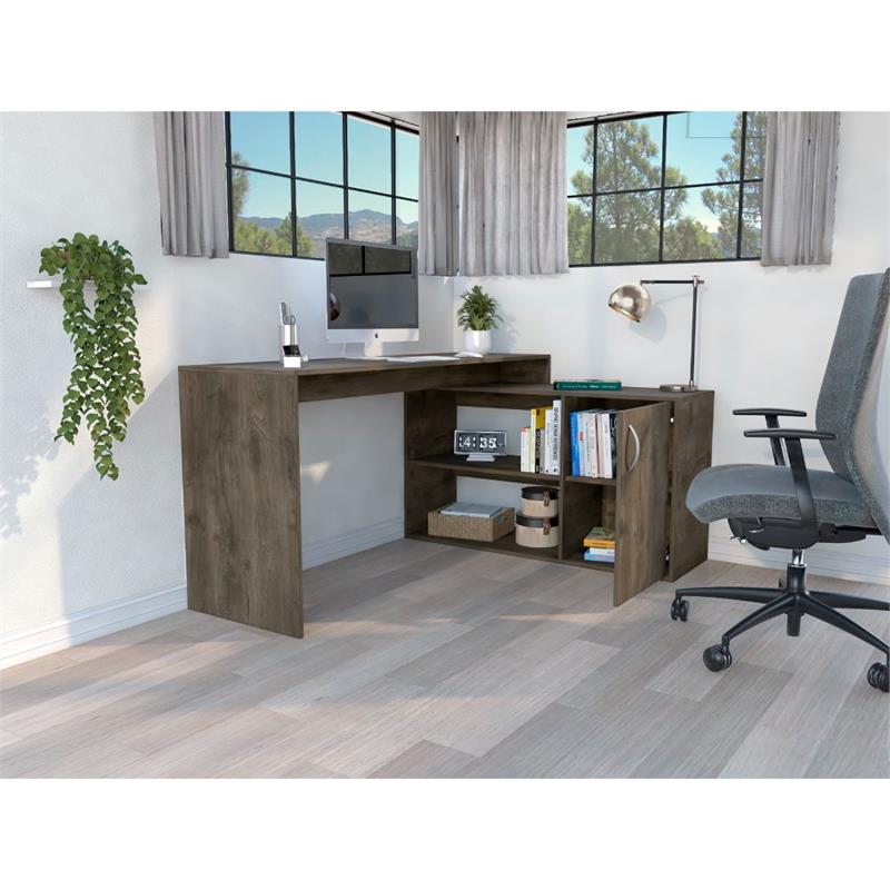 TUHOME Axis L-Shaped Desk Engineered Wood Desks in  Brown